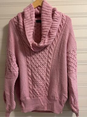 IrelandsEye Virgin Wool Cable Knit Cowl Neck Pink XL Ireland